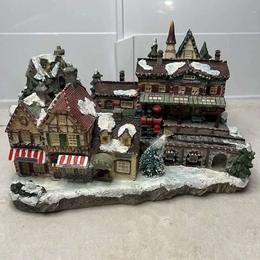 Fiber Optic Christmas Village Light Up Town Scene Vintage Y2K Train Station